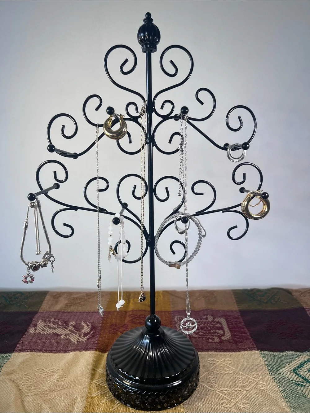 Black Metal Jewelry Tree Stand Organizer for necklaces, earrings and rings